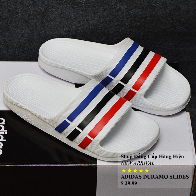 Dép Adidas Duramo chính hãng màu trắng sọc xanh đen đỏ