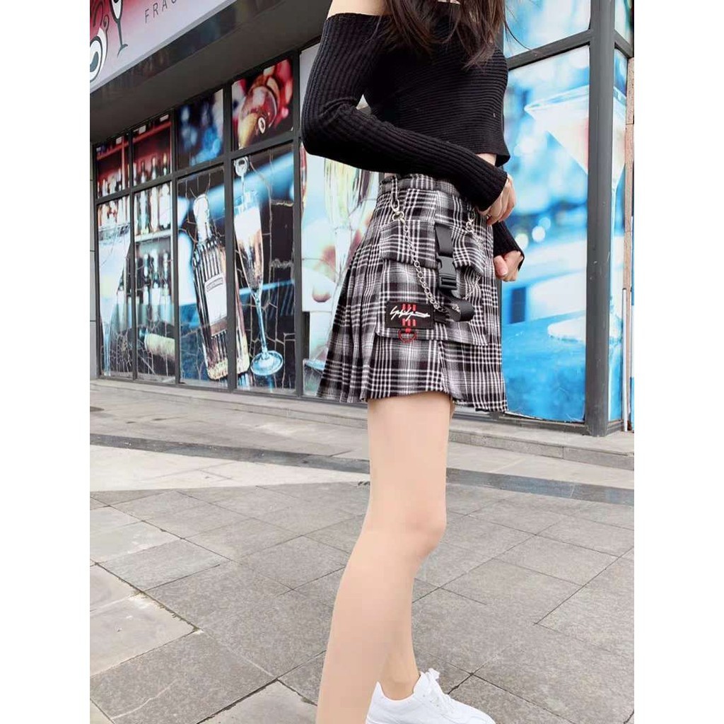 [ ORDER ] Chân váy xếp ly kèm chain unisex ulzzang street style