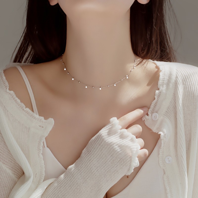 Choker Dây chuyền vòng cổ nữ bạc s925 tua rua mặt tròn dẹt Cá jewelry DC37