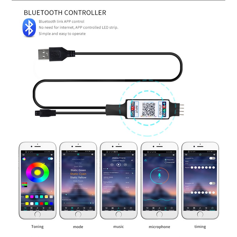 Dải ánh sáng RGB 5V 5050 30 đèn mỗi mét ánh sáng RGB với bảng trắng IP20 với Bluetooth mini điều khiển / Bluetooth 24 chìa khóa điều khiển bộ