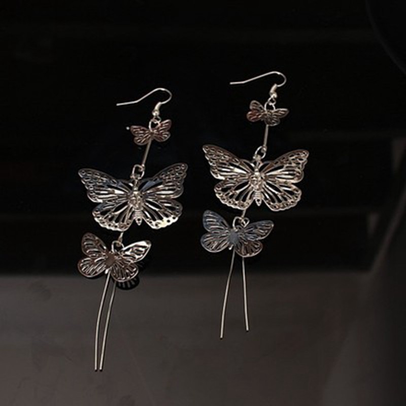 Khuyên Tai Hợp Kim Dáng Dài Kiểu Dáng Bướm Phong Cách Gothic