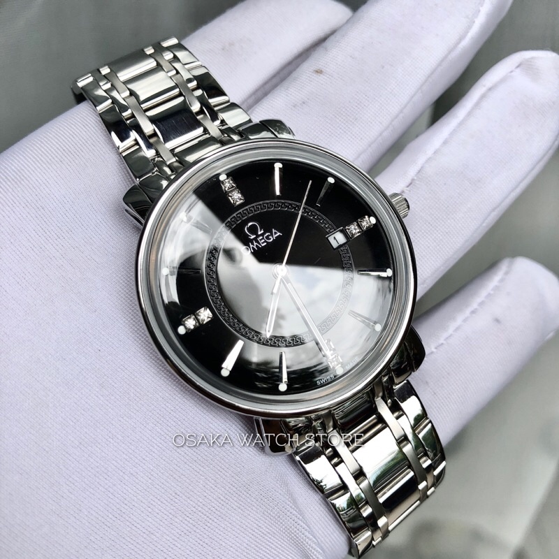 Đồng Hồ Nam Omega OMG818M Thép Không Gỉ Chống Trầy Chống Nước Lịch Ngày Hàng Cao Cấp - Màu Đen