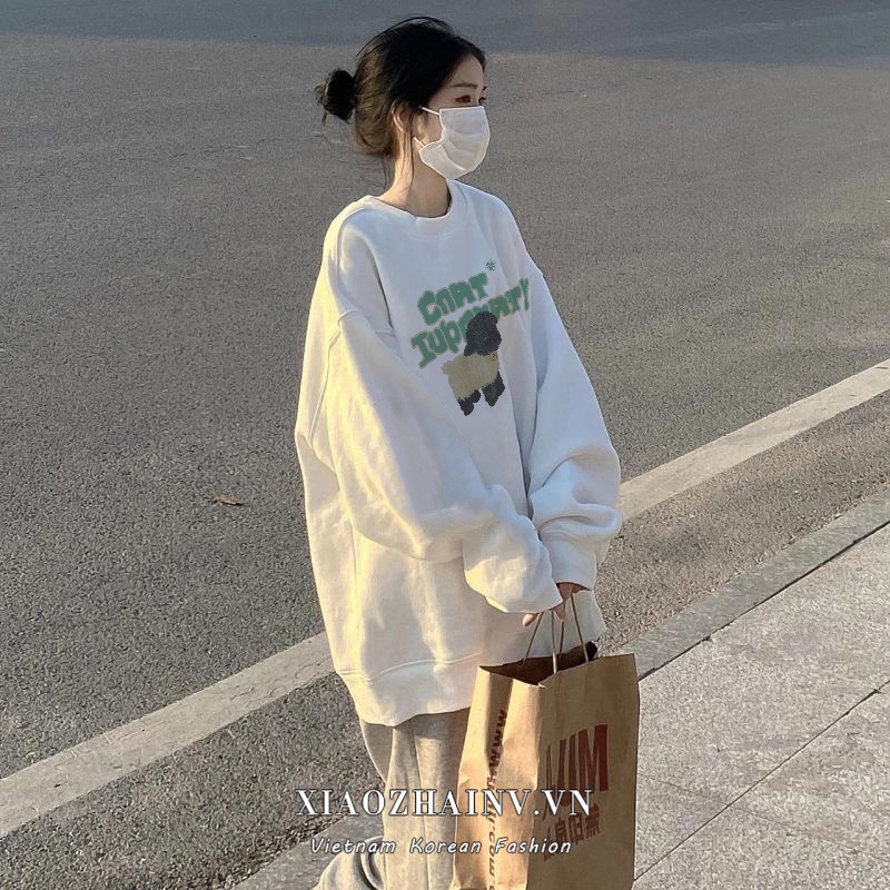 Áo sweater XIAOZHAINV cổ tròn phong cách retro cho nữ