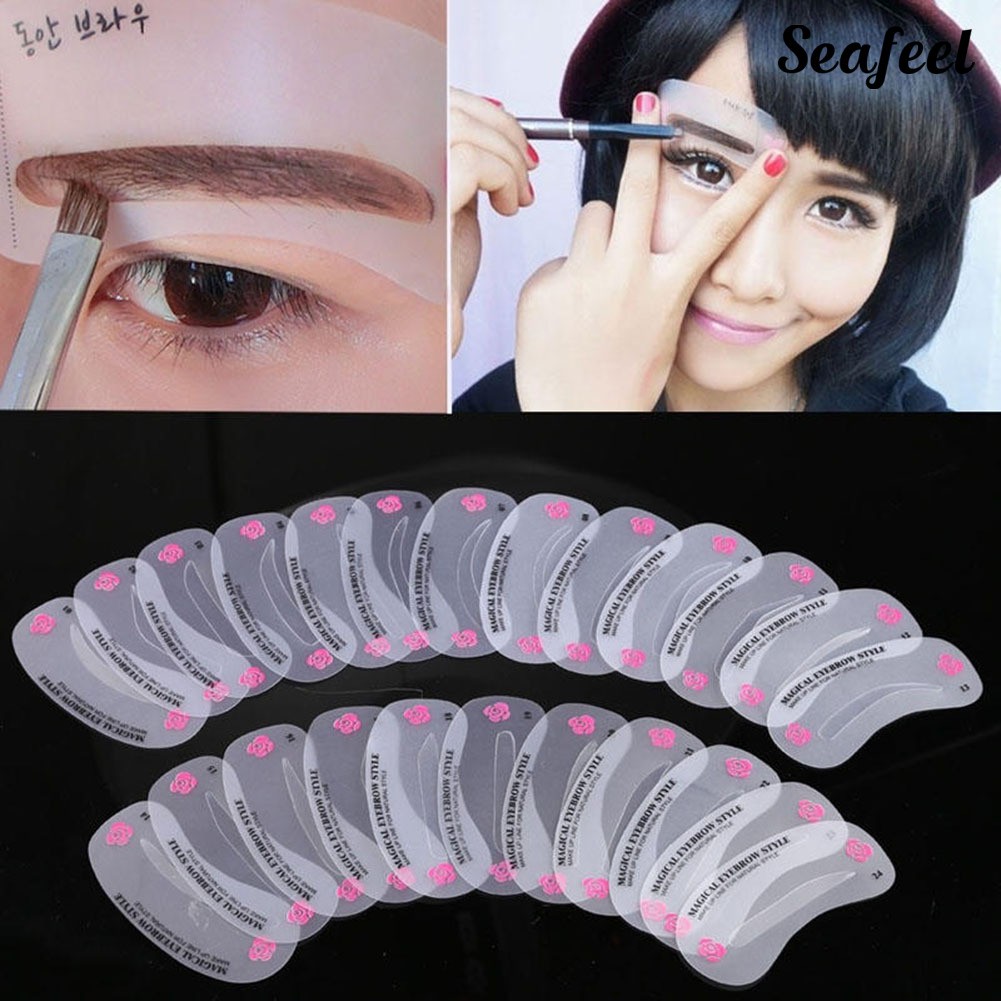 (Hàng Mới Về) Set 24 Khuôn Kẻ Lông Mày Trang Điểm Tiện Dụng
