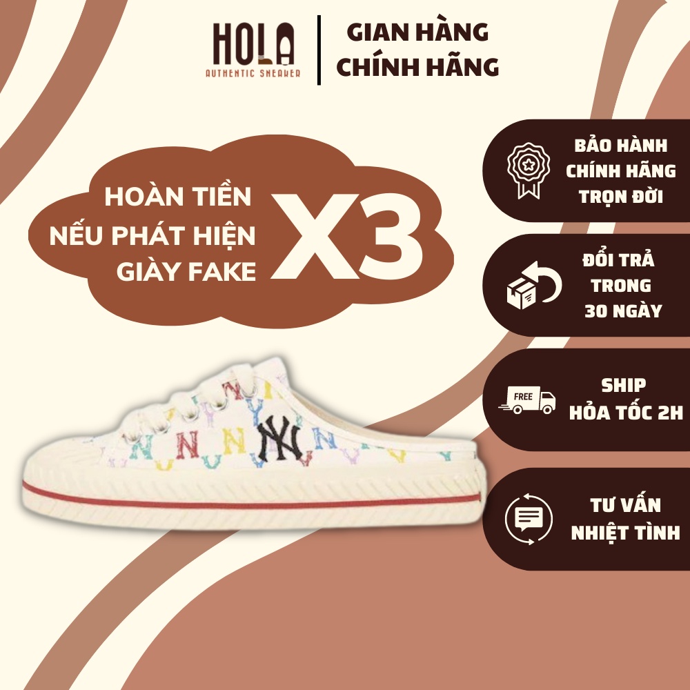 MLB chính hãng, giày sục MLB playball Mule đạp gót NY monogram hàng new real 100%, check ra fake đền x3