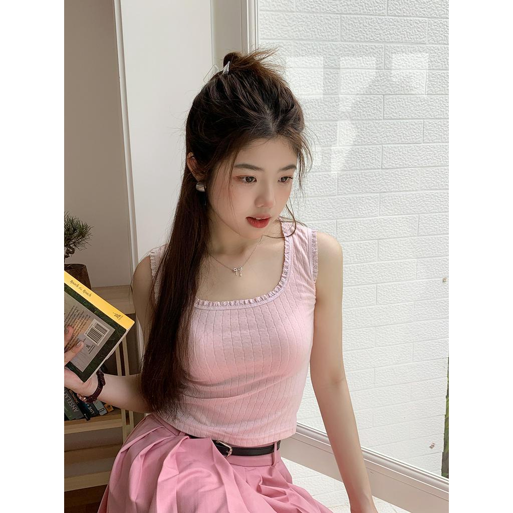 Áo Thun Ba Lỗ In Hoa Phối Ren Vải Cotton Thoải Mái 62807