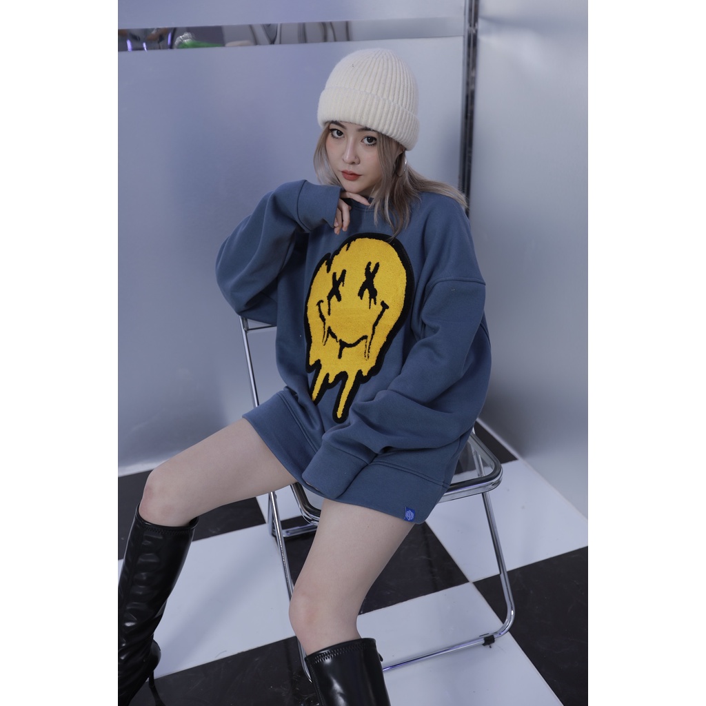 Áo Sweater Mùa Đông Nỉ Form Rộng Yellow Face Gonz - Màu Xanh | BigBuy360 - bigbuy360.vn
