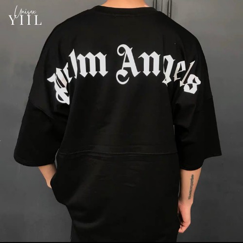 Áo thun nam nữ in chữ angelss tay lỡ dáng rộng cổ tròn unisex phong cách Hàn Quốc trẻ trung dễ phối đồ YiiL AT11