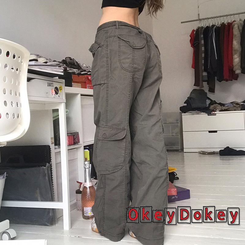 Quần ống rộng lưng thấp màu sắc thời trang mùa thu cho nữ