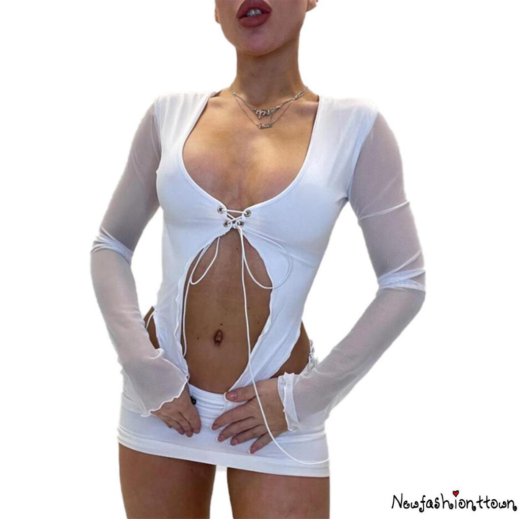 Áo Croptop Tay Loe Dài Cổ Chữ U Màu Trơn Thời Trang Mùa Hè Cho Nữ