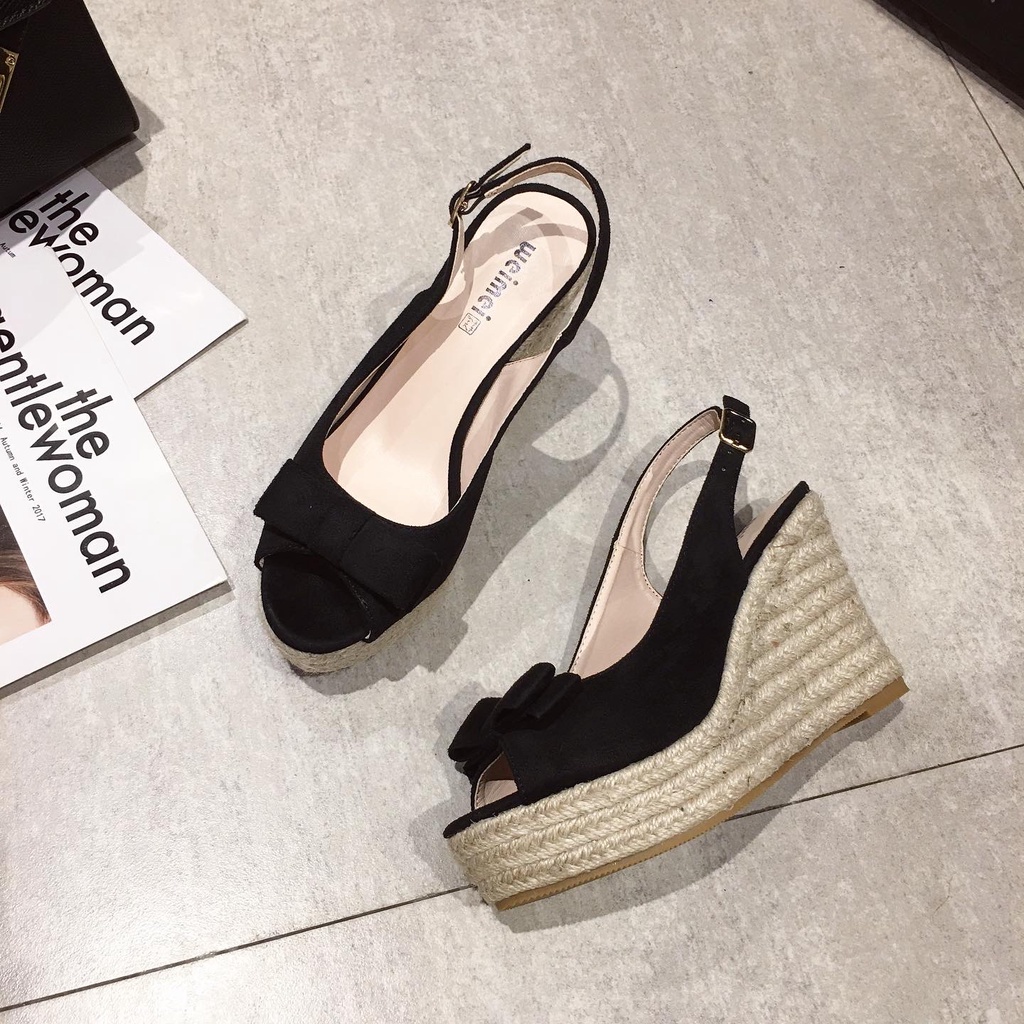 Giày Sandal Da Lộn Đế Xuồng Hở Ngón Quai Da Lộn Thời Trang Mùa Hè 2022 Cho Nữ