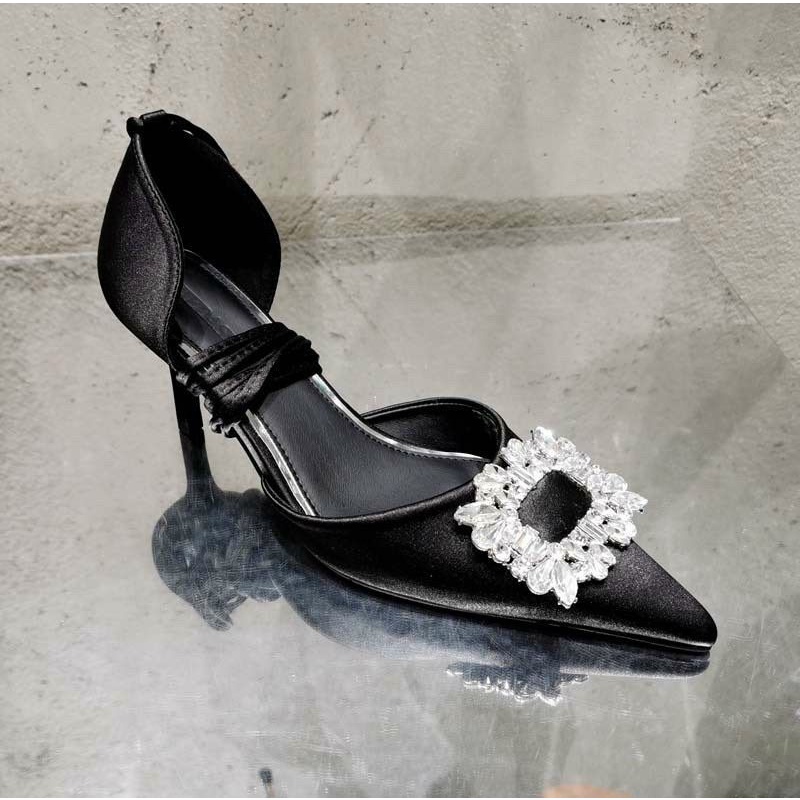 XK(ẢNH THẬT) Giày Cao Gót 7p Đá Vuông Dây Quấn Tháo Rời Fullbox Cao Cấp Lụa Mềm Êm