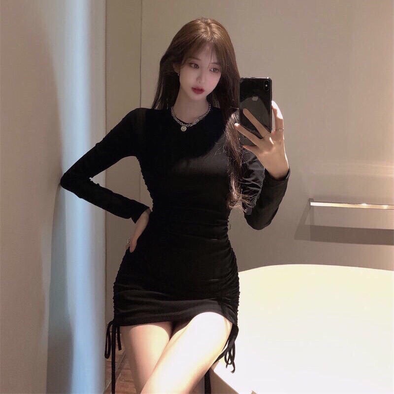 Váy body dây rút trơn dài tay hót trendss (hàng có sẵn) | BigBuy360 - bigbuy360.vn