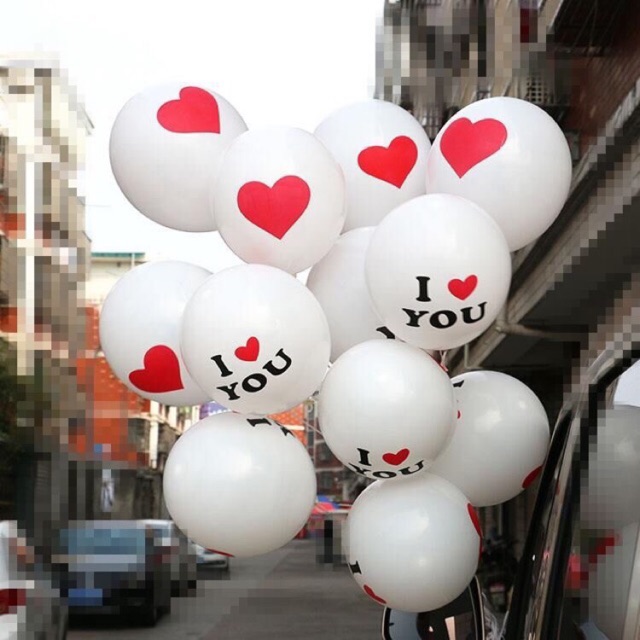 Bộ 10 cái bóng bay latex 12 inch in chữ và hình I love you