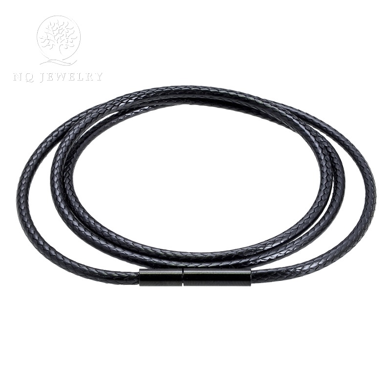 Dây da dây chuyền đeo cổ khóa inox đen cao cấp - Dây chuyền NQ Jewelry