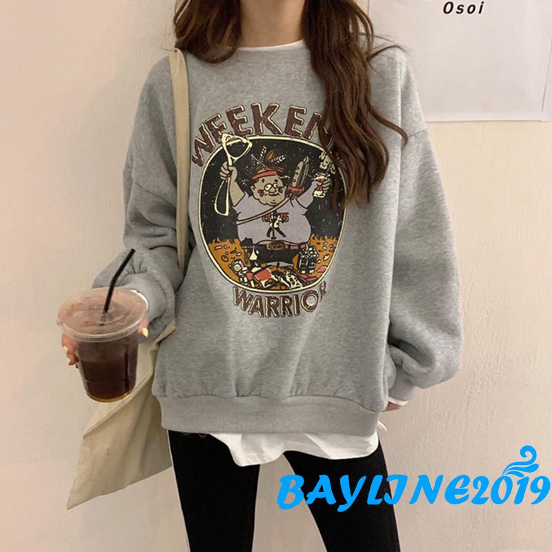 Áo nỉ nữ dài tay cổ tròn in chữ thời trang