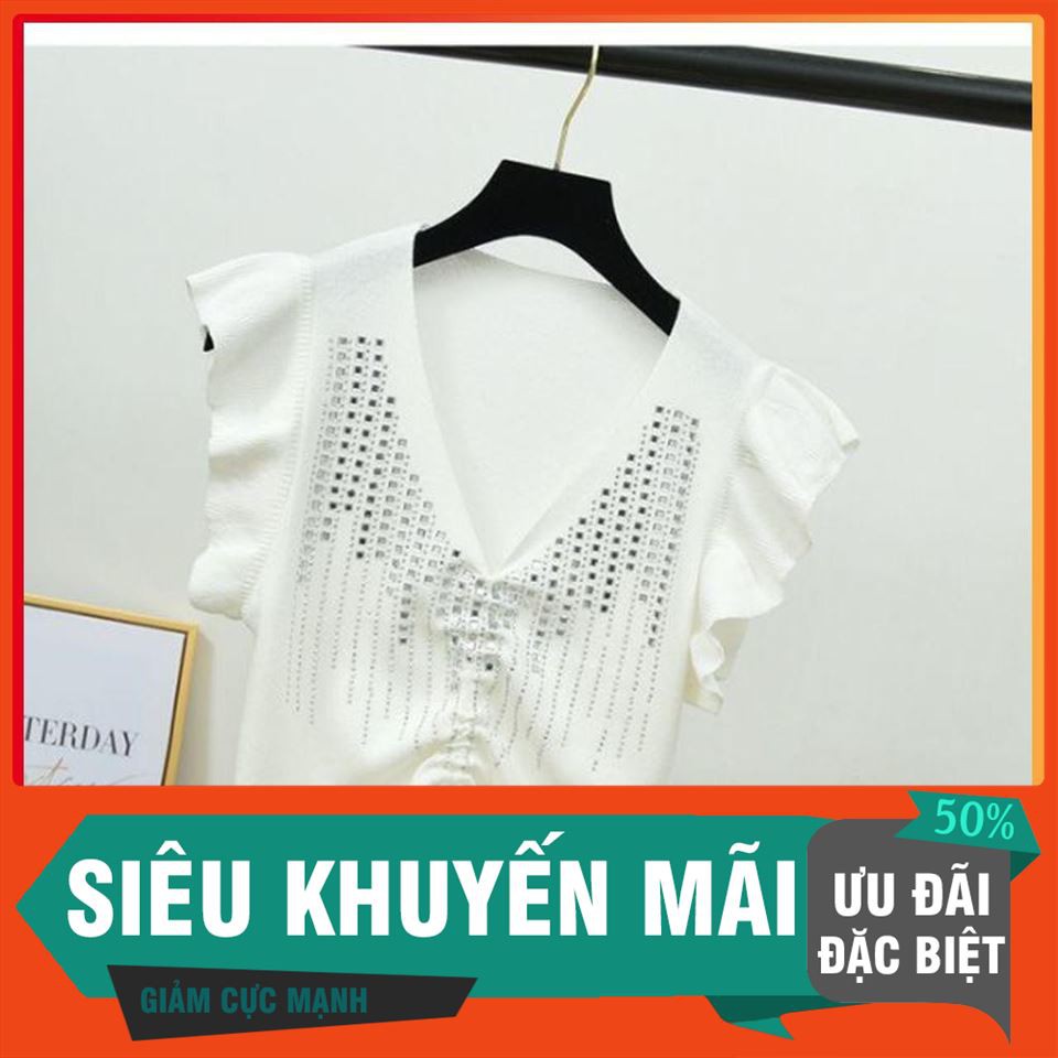 Áo Kiểu Nữ Hàn Quốc - áo cổ v rút ngực không tay đính đá hàng đẹp thời trang owen