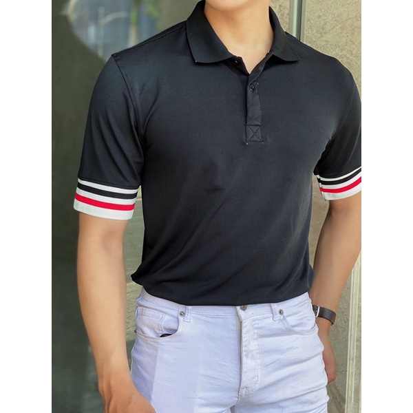 Áo polo nam cao cấp vải cá sấu poly không xù lông thêu sọc form chuẩn bigsize