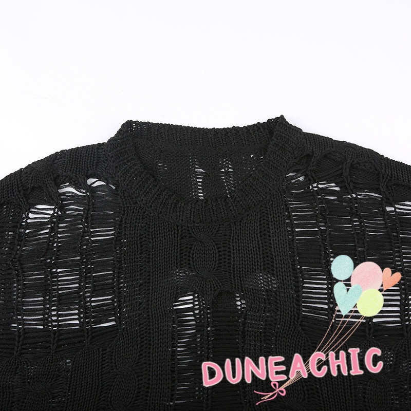 Áo Dệt Kim Khoét Rỗng Dáng Rộng Phong Cách Retro Cho Nữ DUNEA818