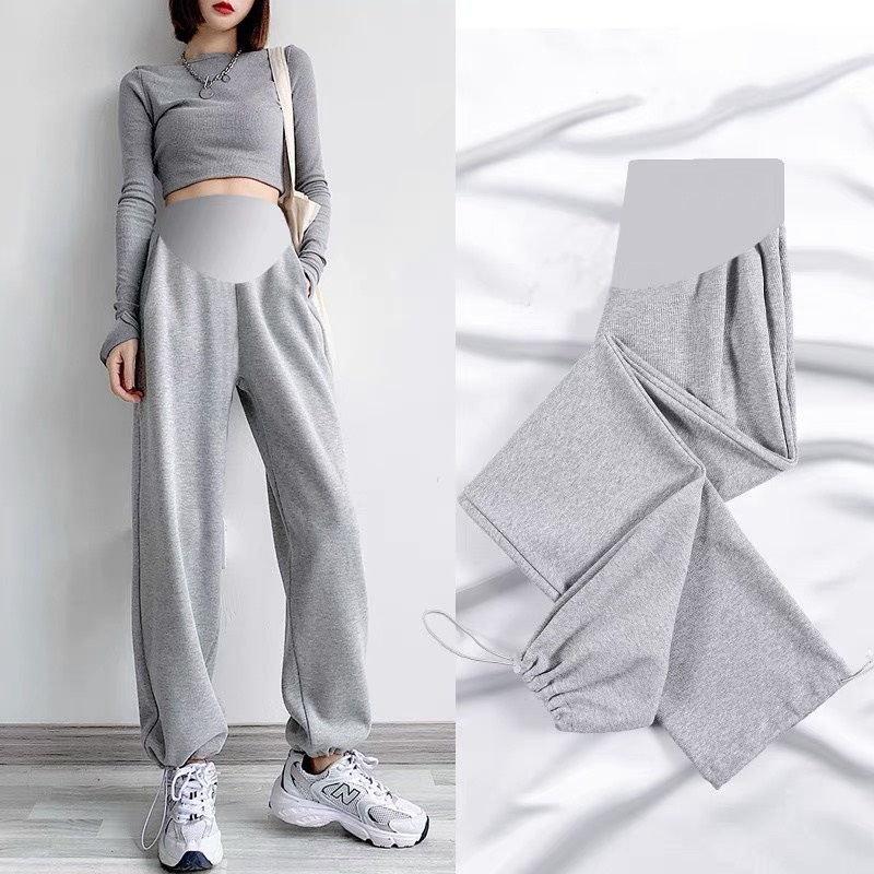 Quần bầu jogger mặc được 2 kiểu dáng, chất nỉ tổ ong siêu co dãn co dãn có chun chỉnh mặc cả thai kì QB1489