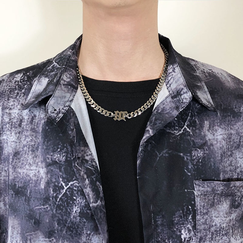 Vòng cổ Thép Titan Dày Mặt Chữ M Cuban Phong Cách Âu Mỹ Thời Trang