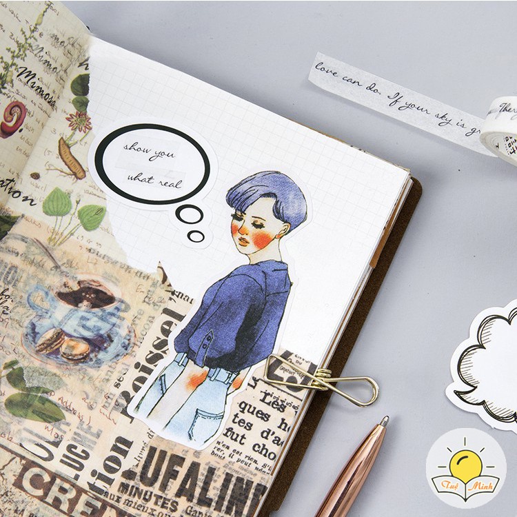 Bộ 45 sticker khung hội thoại viền bóng chat, nhãn dán trang trí album, sổ tay DIY STI30