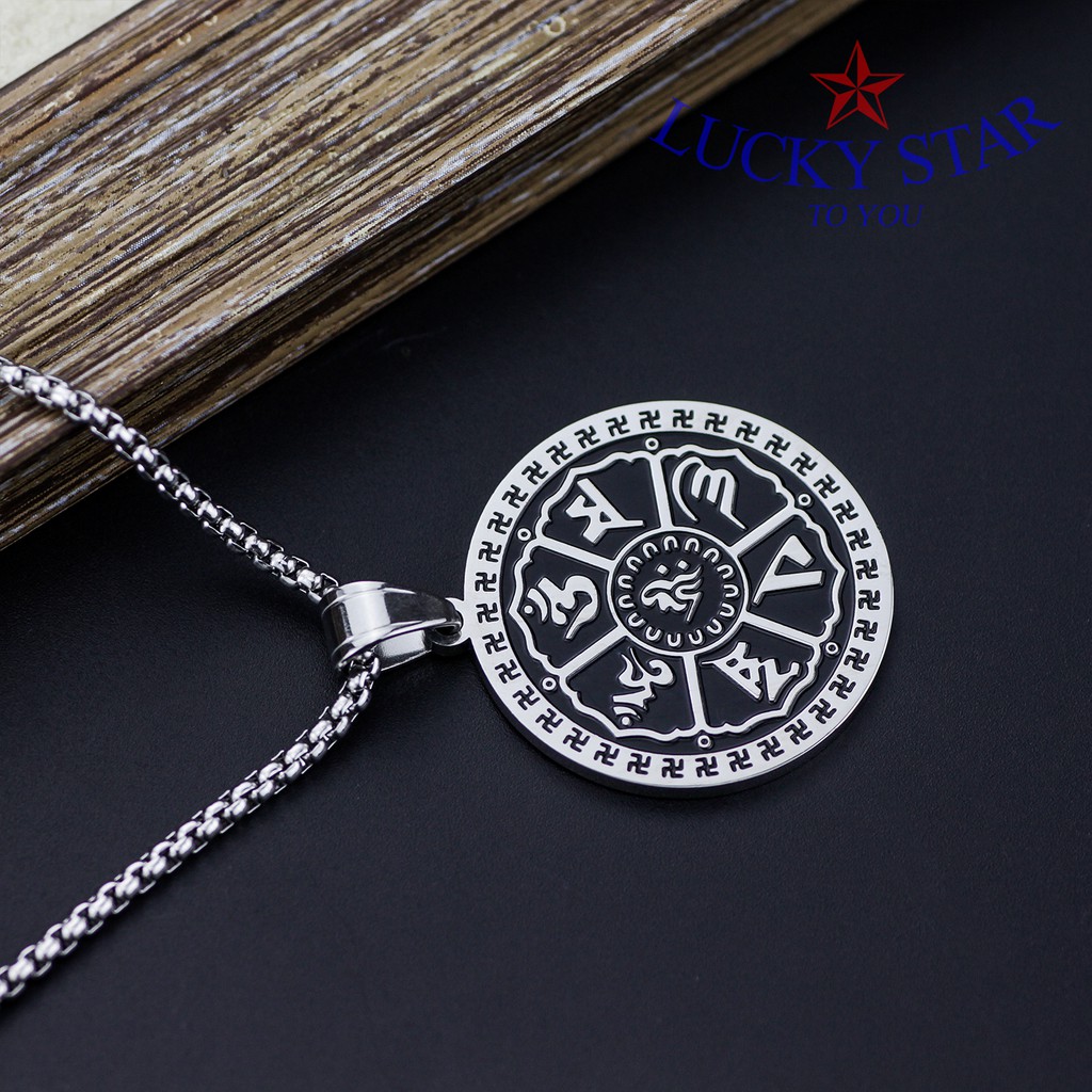 Dây chuyền OM MANI PAD ME HUM nam titan 3.8cm bình an may mắn