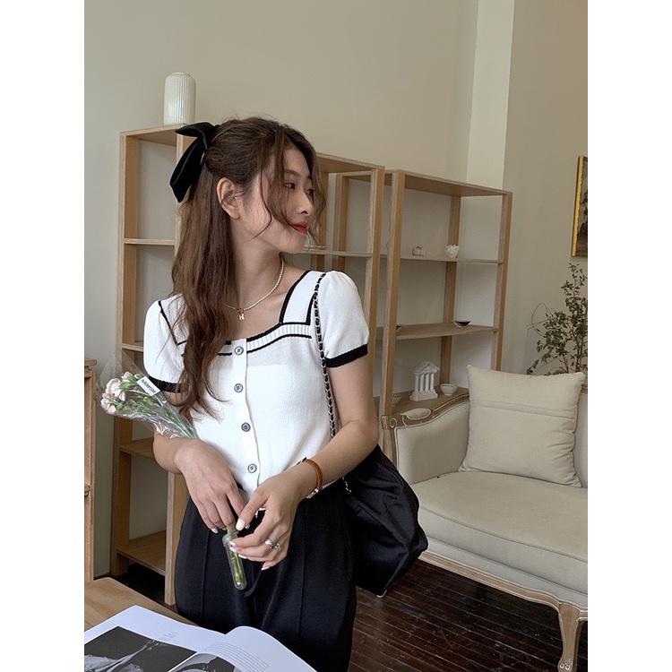 Áo Len Nữ Cổ Vuông, Áo Crotop Nữ Chất Len Phối Quần Chân Váy Siêu Xinh