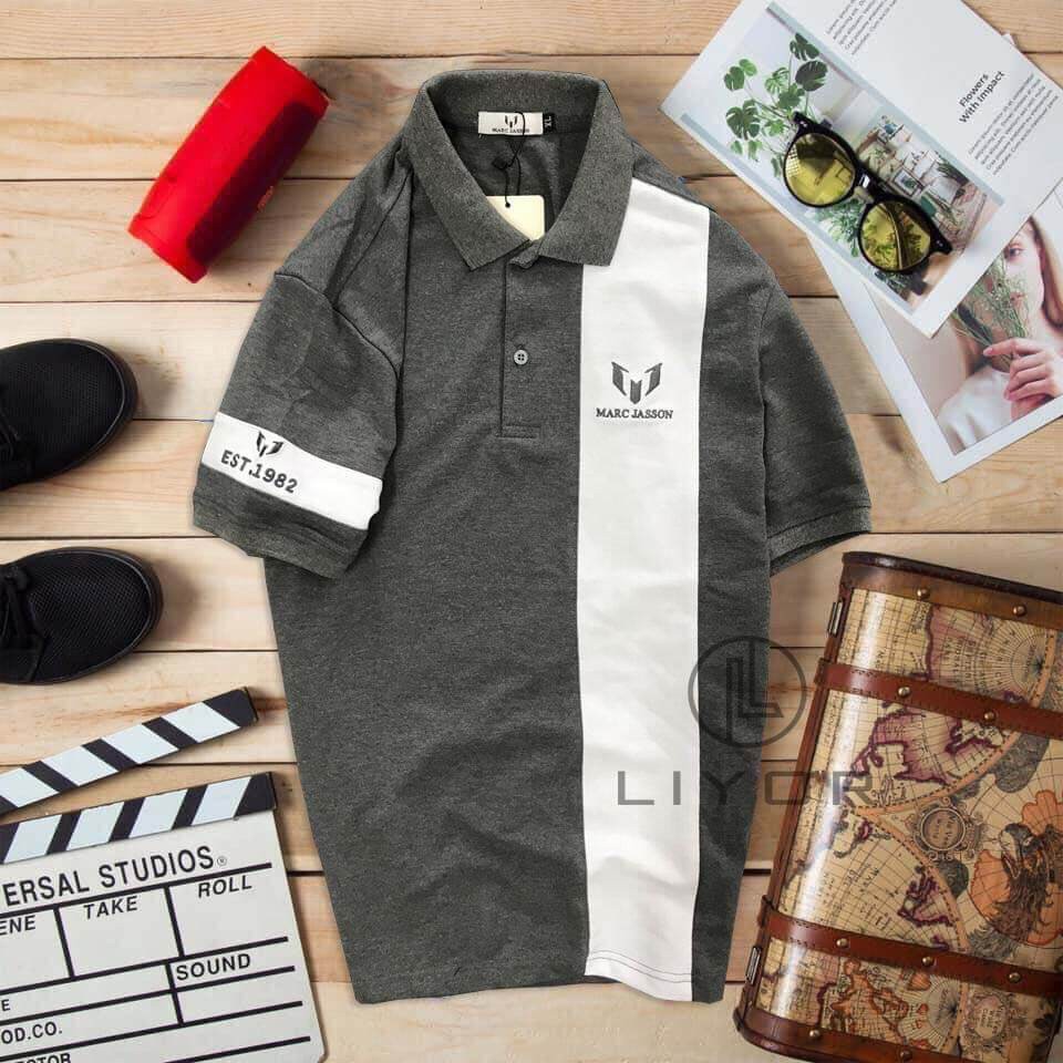 Áo thun nam (DEALSHOCK) có cổ cao cấp thêu họa tiết đơn giản phối màu độc đáo - Liyor - ACB4037