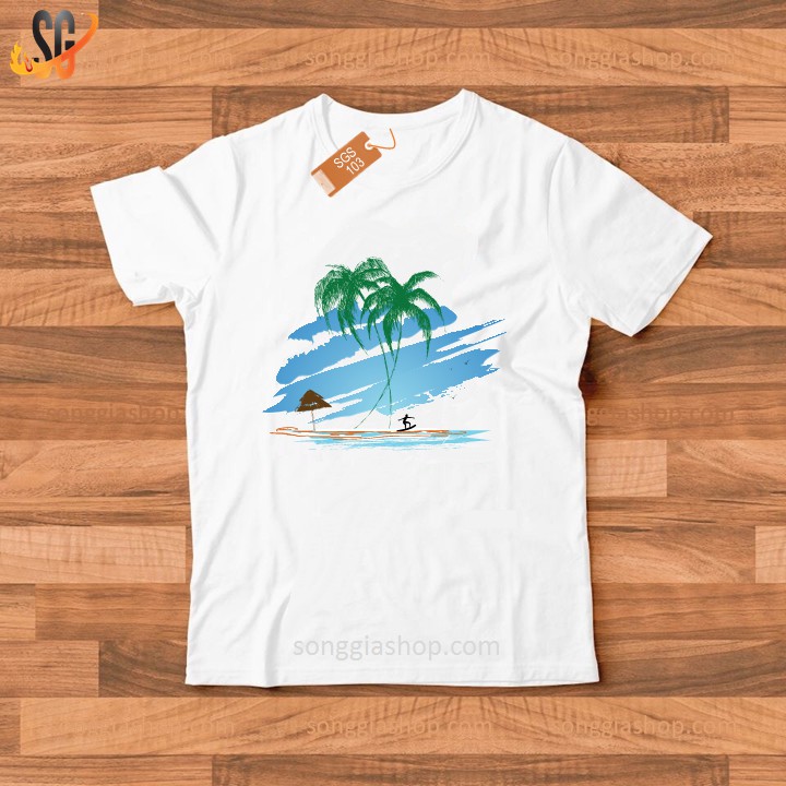 Áo thun hội nhóm cảnh biển form unisex nam nữ thun cotton mềm mị dày dặn màu trắng SGS103 | SG