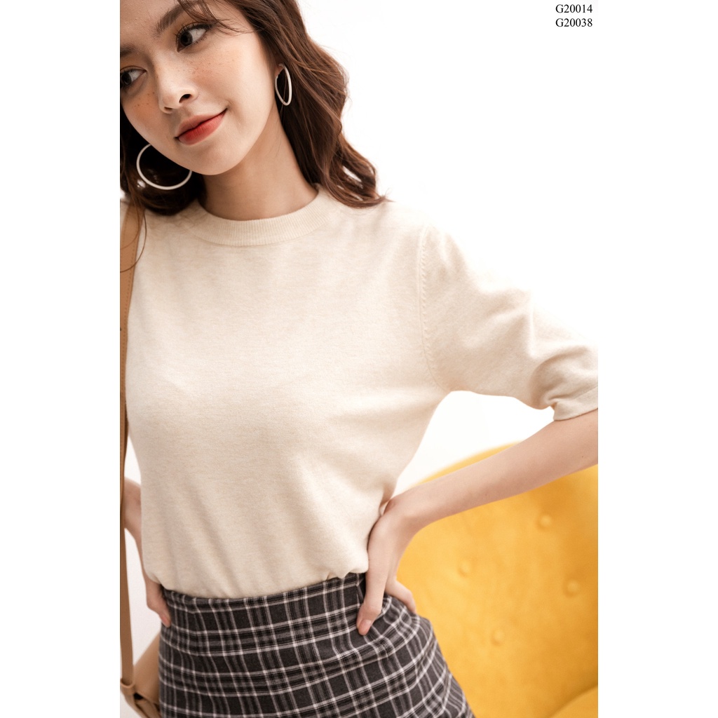 Áo len trơn ngắn tay cổ tròn gân TIIN STORE G21034