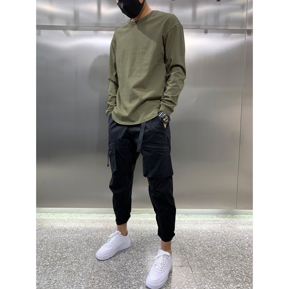 Áo sweater Tay Dài Basic Vạt Bầu Chất Cotton - Co Giãn - Mềm Mại - Màu Xanh Rêu | BigBuy360 - bigbuy360.vn