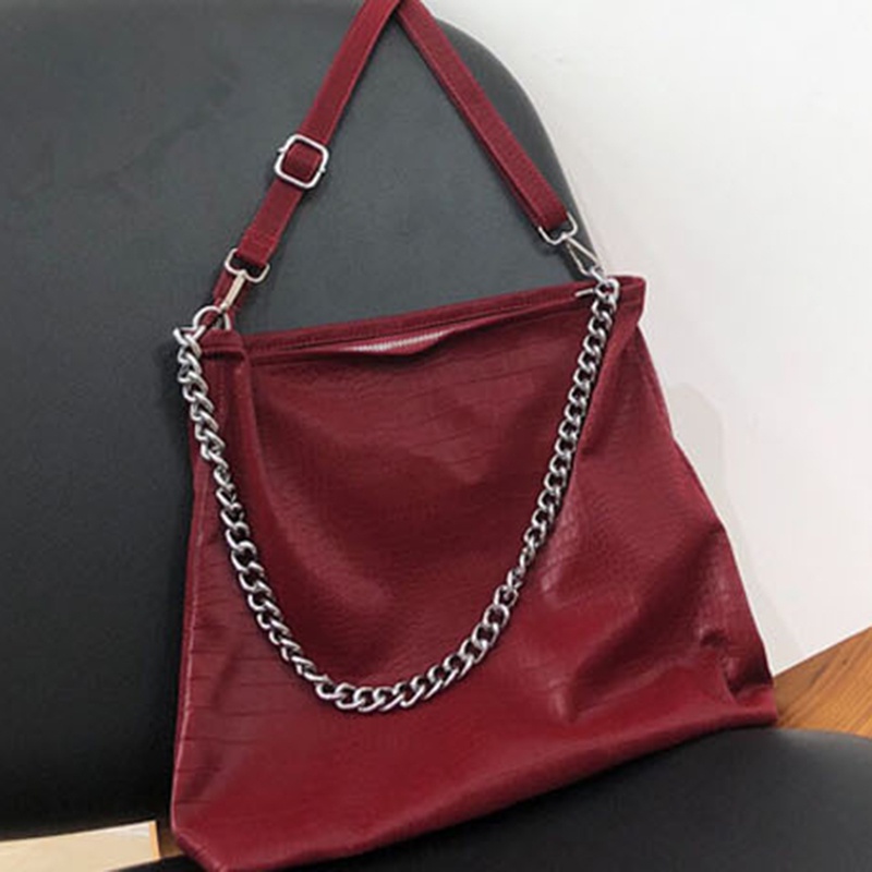 IELGY Túi Đeo Vai Da Mềm Cỡ Lớn Phối Dây Xích Kiểu Hàn Quốc Cho Nữ