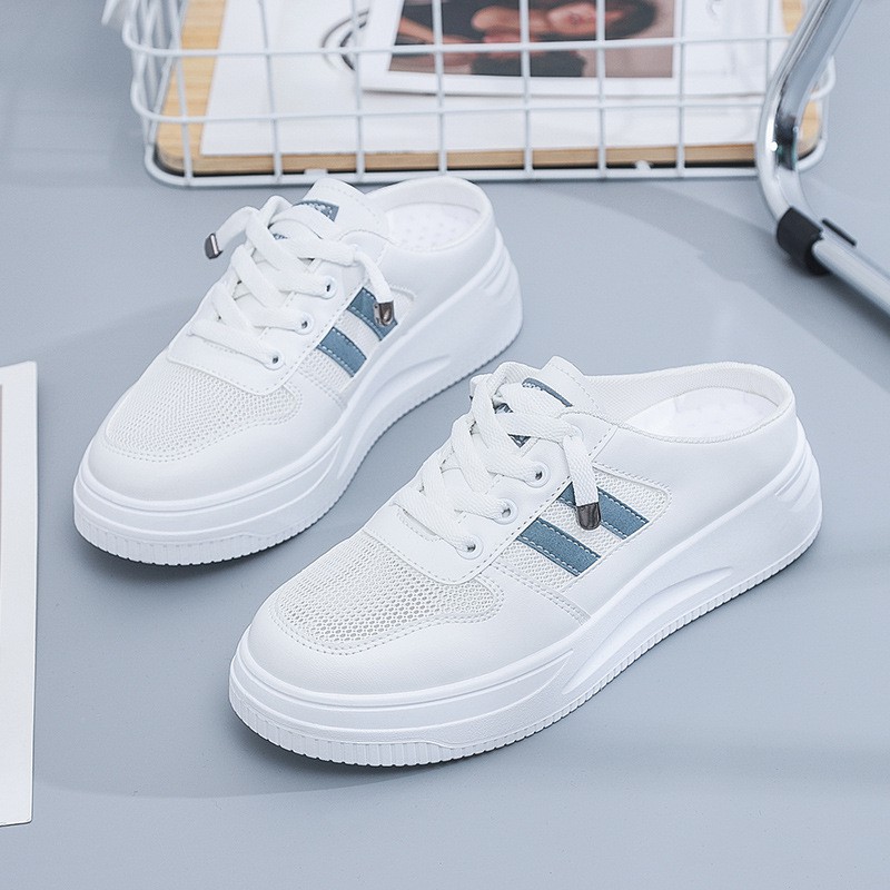 Giày Thể Thao Sneaker Nữ FOXY Dáng Sục Mule Hở Gót Basic Màu Trắng Đế Cao_FOX010