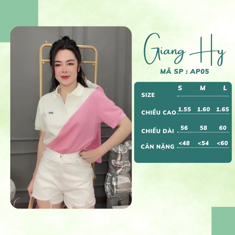 Áo polo cá sấu nữ phối hồng vải cotton co giãn