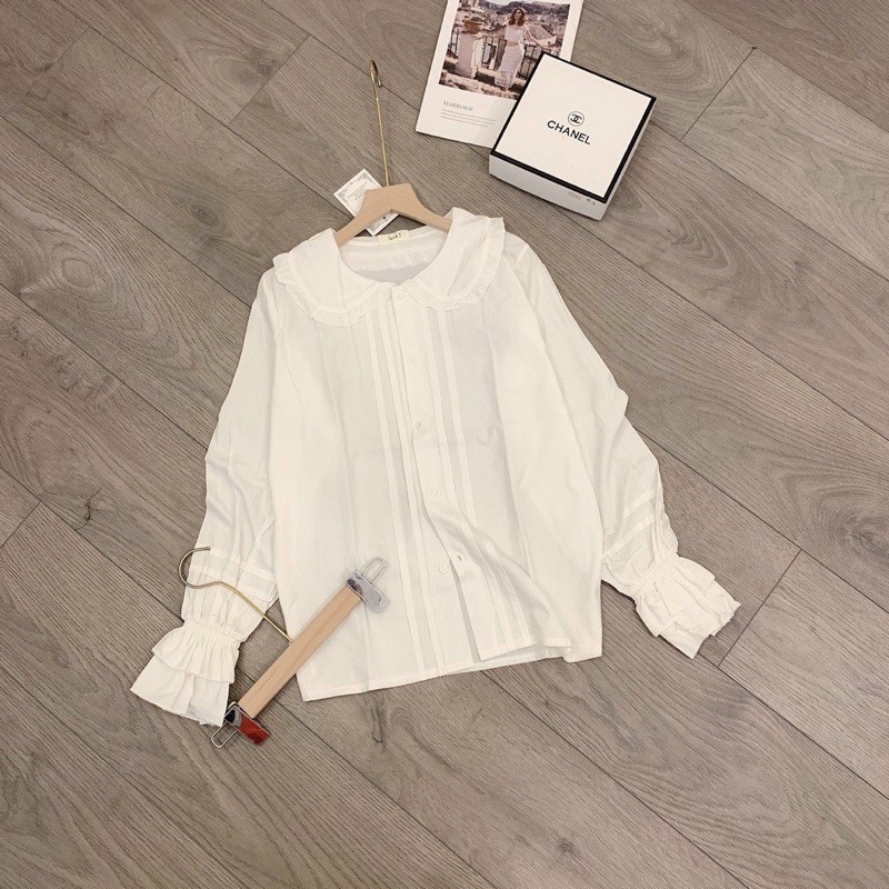 áo sơ mi đũi bánh bèo tay bồng tiểu thư | BigBuy360 - bigbuy360.vn