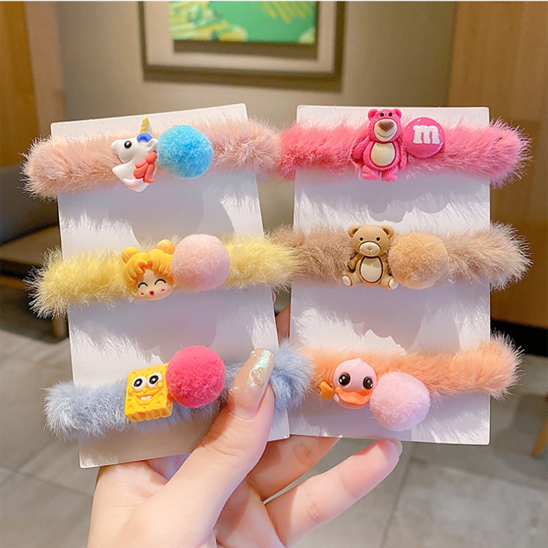 Dây buộc tóc kiểu hoạt hình bằng nhung lông dễ thương phong cách Hàn Quốc
