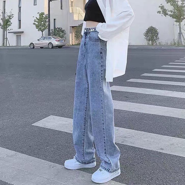 Quần Jeans dài cạp siêu cao. quần jean ống rộng phong cách_j1