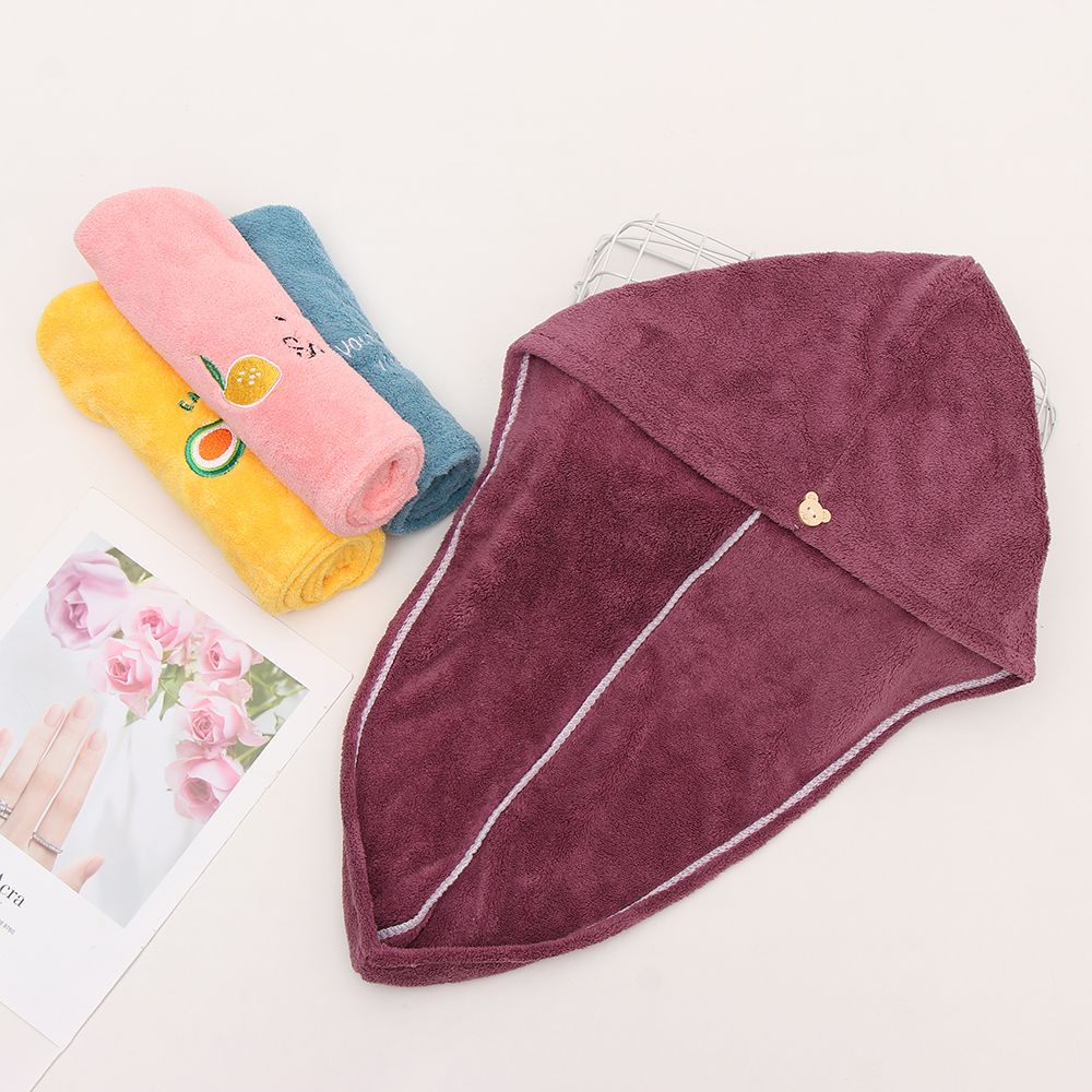 Mũ trùm đầu tắm bằng vải lông cừu san hô mềm mại nhanh khô thêu họa tiết hoạt hình dễ thương cho nữ