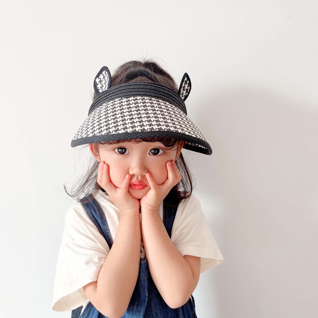 Mũ Cói Hở Chóp Tai Thỏ Chống Nắng Dễ Thương Cho Bé