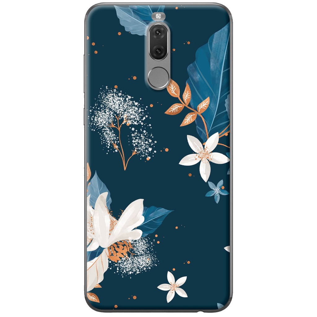 Ốp lưng nhựa dẻo Huawei Nova 2i, 3i, 3e in hình Hoa trắng nền xanh