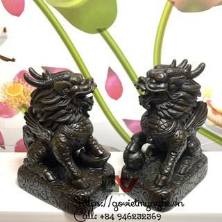 [Tỳ Hưu Thiên Lộc] Cặp tượng đá trang trí Tỳ hưu phong thủy - 2 sừng - Chiều cao 14cm luôn đế - Xanh lục bích