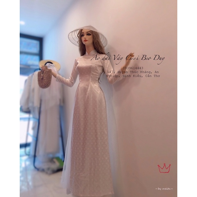 Áo dài trắng gấm học sinh bigsize thiết kế LV may sẵn