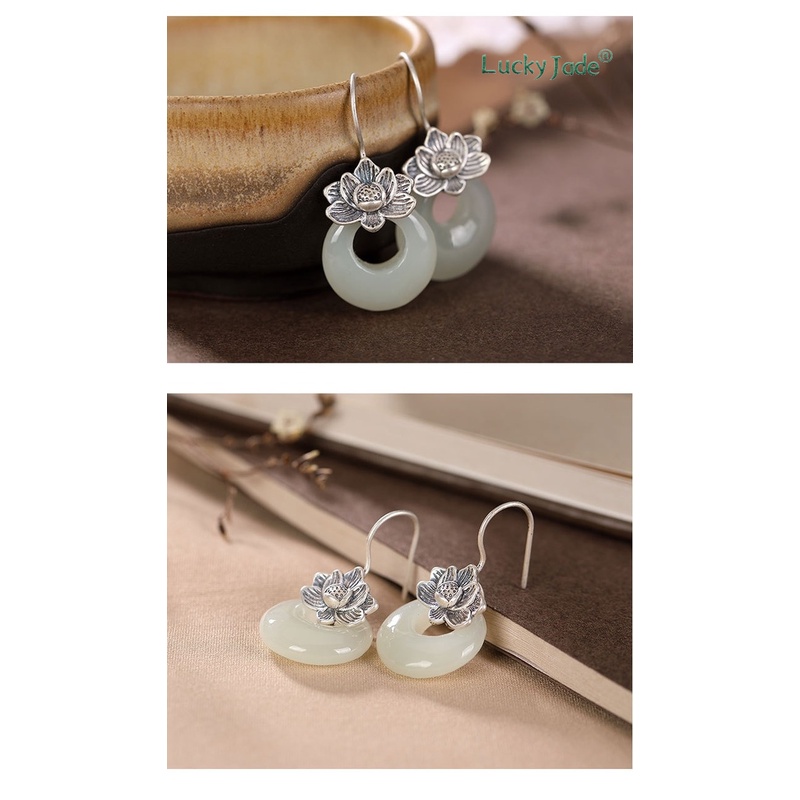 Khuyên Tai Bạc Hình Hoa Sen Phong Cách Retro Cá Tính