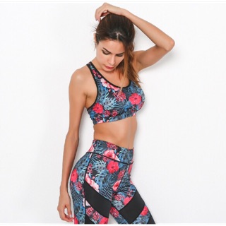 Bộ đồ tập gym, yoga hoạ tiết hoa hàng QC