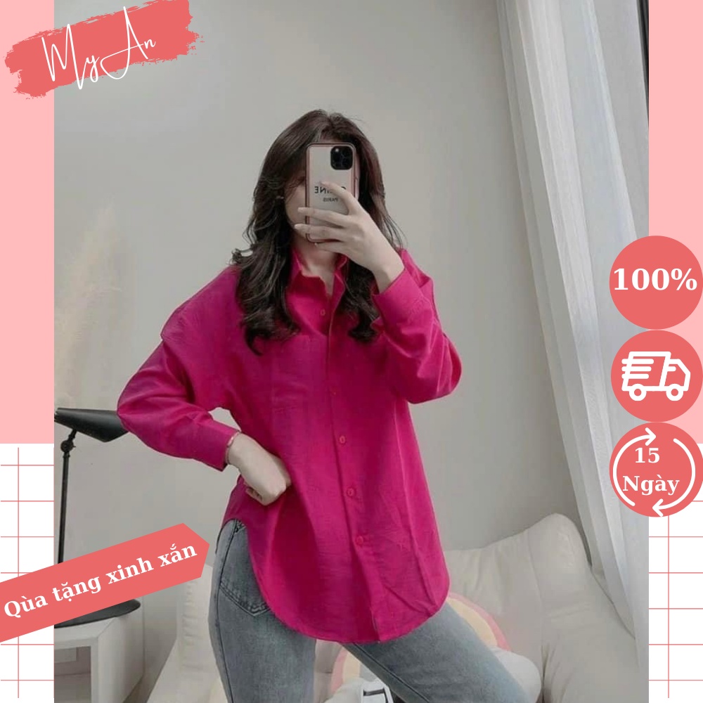 Áo sơ mi hồng, sơ mi nữ vạt bầu form rộng chất liệu dày dặn cao cấp - MYAN Store CD173