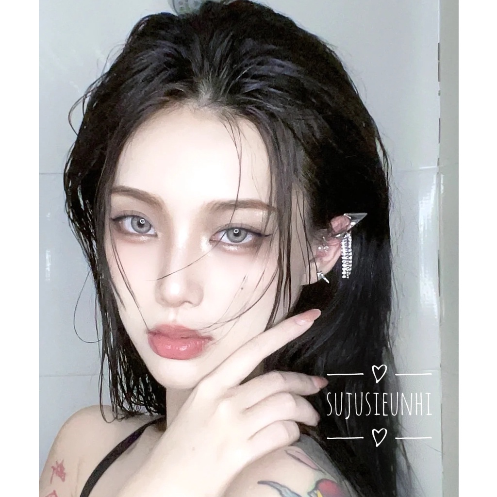 1 đôi khuyên tai kẹp vành yêu tinh, tinh linh elf đính đá thả tua rua