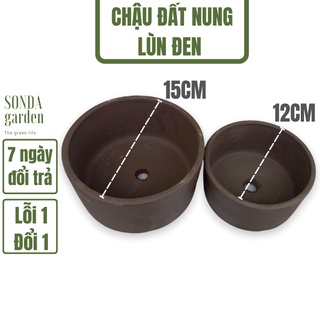 Chậu đất nung tròn đen SONDA Garden đường kính 12-15cm, siêu đẹp