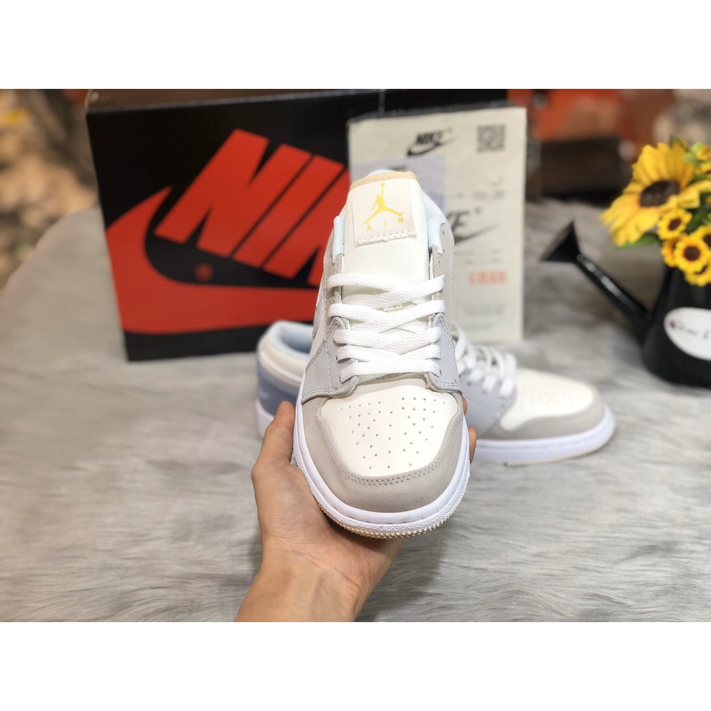 Giày thể thao trắng xám gót xanh, giày Air Jordan 1 Low Paris[fullbox]