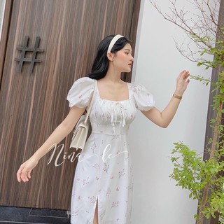 Đầm midi hoa nhí xẻ ( Hàng chuẩn shop)